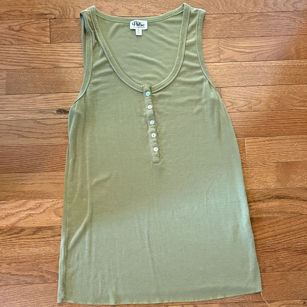 Pulse Olive Green Henley Tank Top
